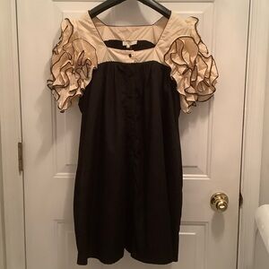 Entro Black and Cream Ruffle Sleeve Mini Dress